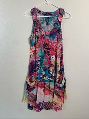 Sao‎ Paulo Womens Abstract Animal Floral Print Ruffle Neck Mini Dress Size 10